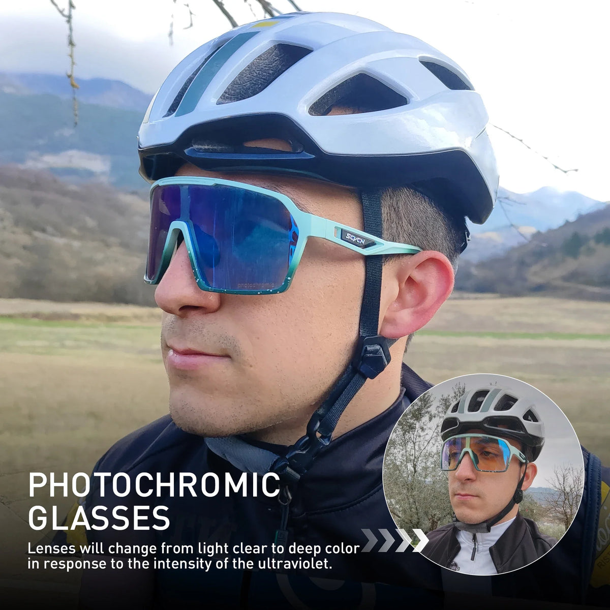 SCVCN Cycling Photochromic Sunglasses Men Women Outdoor Sports Running Glasses UV400 MTB Road Bike Eyewear Driving Hiking