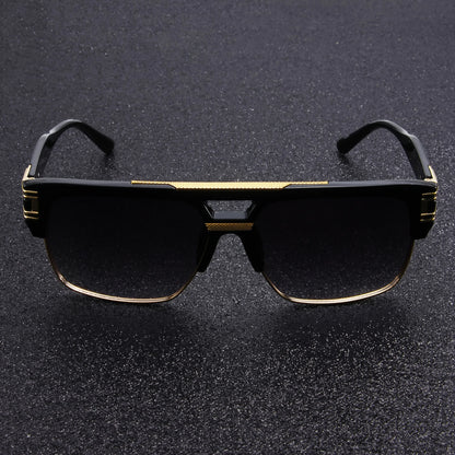 Black Gold Double Beam Square Sunglasses, Light Luxury Men's Business Driving Glasses