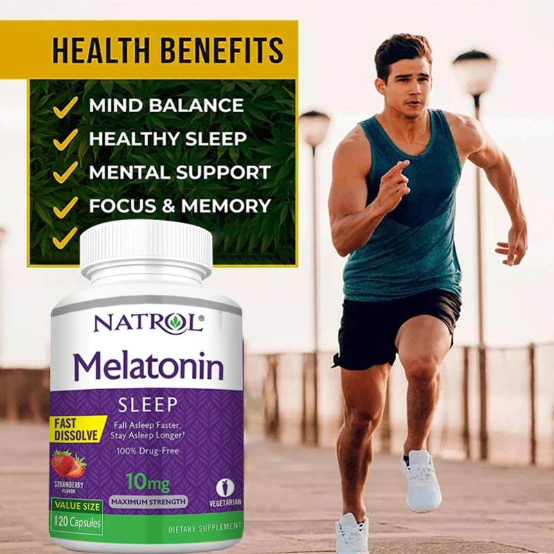 Melatonin Sleep Supplement 10 Mg - Immune Support, Stress Relief, Fall Asleep Faster, Focus & Concentration, Non-GMO