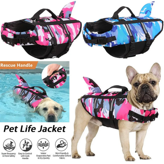Shark Fin Dog Life Vest - Camouflage Swimwear