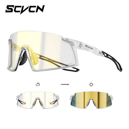SCVCN Men Women Outdoor Sports Photochromic Running Casual Goggles MTB Bike Glasses UV400 Hiking Eyewear Cycling Sunglasses