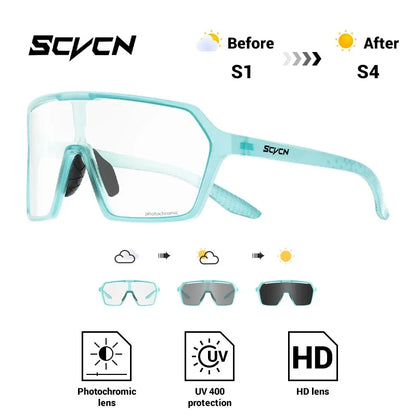 SCVCN Fashion Photochromic Men Cycling Sunglasses Women Outdoor Sports Running Mountain Hiking Glasses UV400 Protective Eyewear