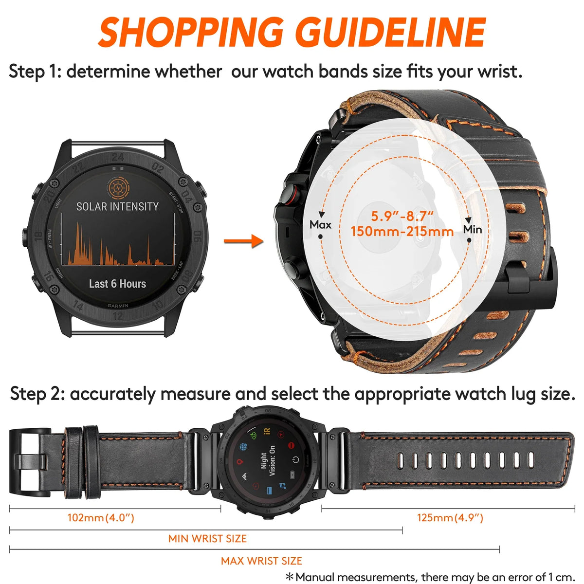 Garmin QuickFit 20/22/26mm Stitched Leather Band with Brushed Buckle