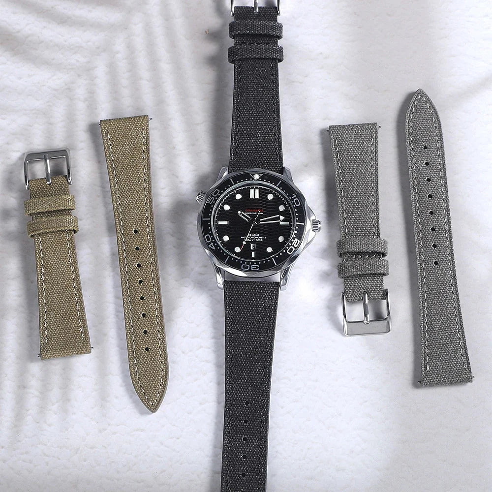 Samsung Galaxy Watch 7, 6, 5, 4 & FE Slim Canvas Band with Leather Lining