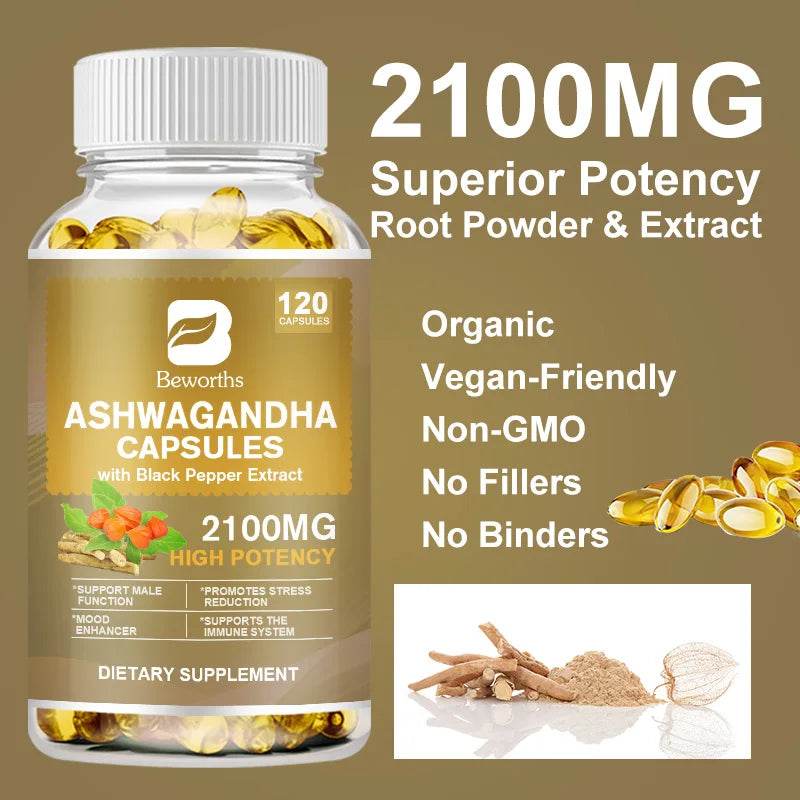 BEWORTHS Ashwagandha Root Extract Capsule Help Sleep Improve Sleep Quality Calm Down Emotions Relieve Anxiety Mood Health