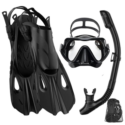 Mask Fin Snorkel Set Snorkel Gear for Adult Panoramic View Snorkel Mask Adjustable Dive Flipper Dry Top Snorkel and Travel Bag
