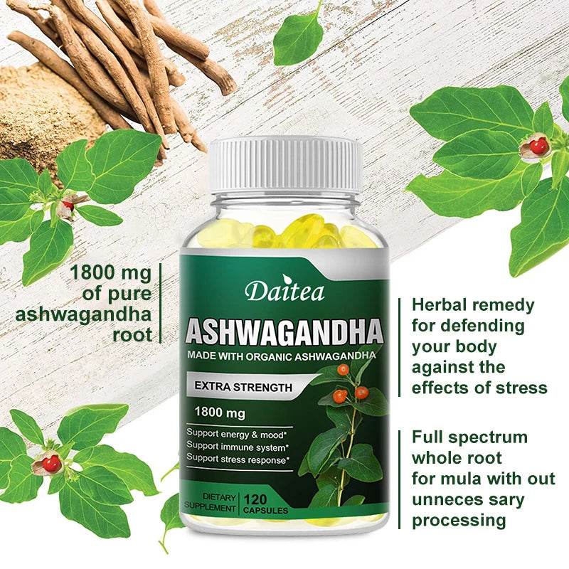 Ashwagandha Supplement 1800mg, Stress Relief, Focus, Brain, Sleep, Energy, Thyroid Support, Immune System Support