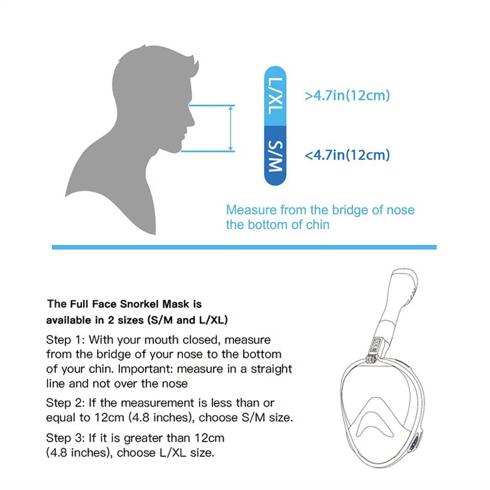 Full Face Snorkel Mask Diving Mask for Adults and Youths Anti-Leak Anti-Fog 180° Panoramic View with Camera Mount Safe Breathing