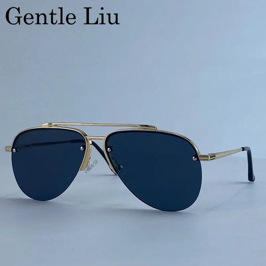 Steampunk Oval Pilot Sunglasses Men 2025 Luxury Brand Vintage Double Beam Sun Glasses For Male Trendy Punk Metal Frame Eyewear