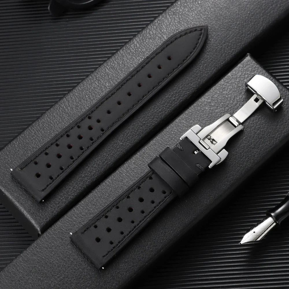Samsung Galaxy Watch 7, 6, 5, 4 & FE Perforated Racing Leather Band
