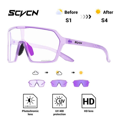 SCVCN Fashion Photochromic Men Cycling Sunglasses Women Outdoor Sports Running Mountain Hiking Glasses UV400 Protective Eyewear