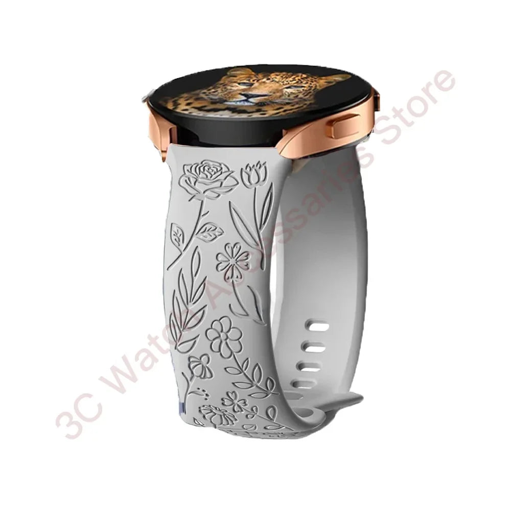 Samsung Galaxy Watch 7, 6, 5, 4 & FE Rose Engraved Silicone Band
