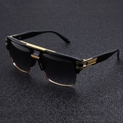 Black Gold Double Beam Square Sunglasses, Light Luxury Men's Business Driving Glasses