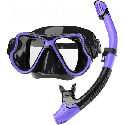 Dry Snorkel Mask Set Panoramic Wide View Anti-Fog for Adults Underwater Snorkeling Swimming Training Diving Glasses Adjustable