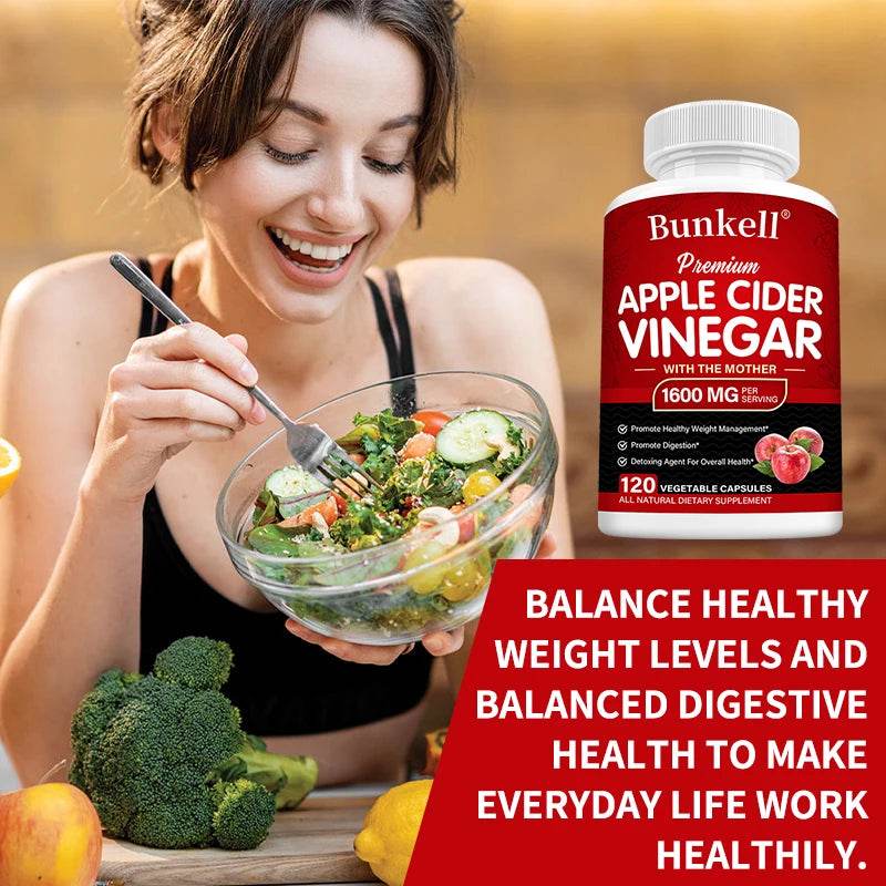 Bunkell Apple Cider Vinegar Supplement, Digestion Boosting, Cleansing, Detoxification, Metabolism and Fat Burning