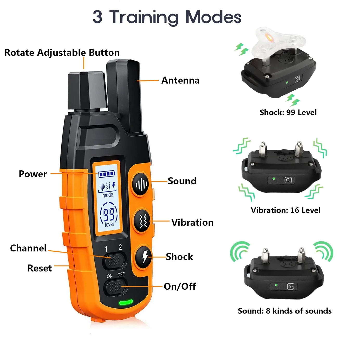 3300Ft Dog Training Collar with Remote Rechargeable Waterproof E Collar with Beep Vibration Shock High Quality Pet Training