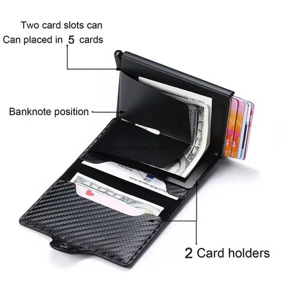 Leather/Carbon Fiber Card Holder RFID Blocking