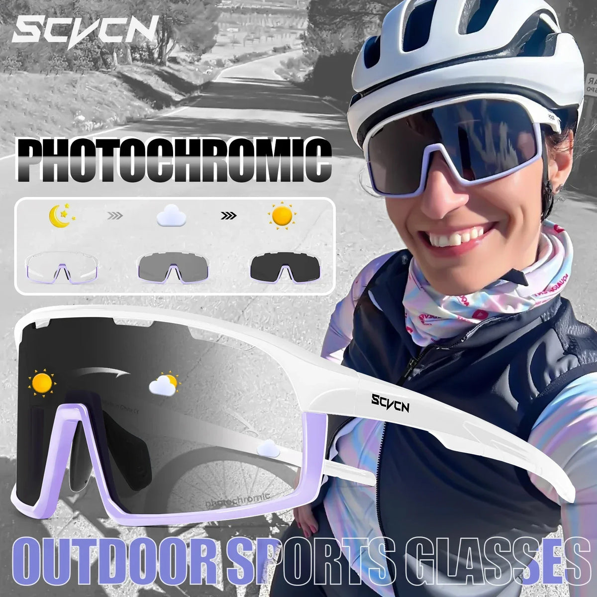SCVCN Photochromic Glasses Cycling Sunglasses UV400 Hiking Goggles Men Outdoor Sports Glasses Women Driving Bicycle Bike Eyewear