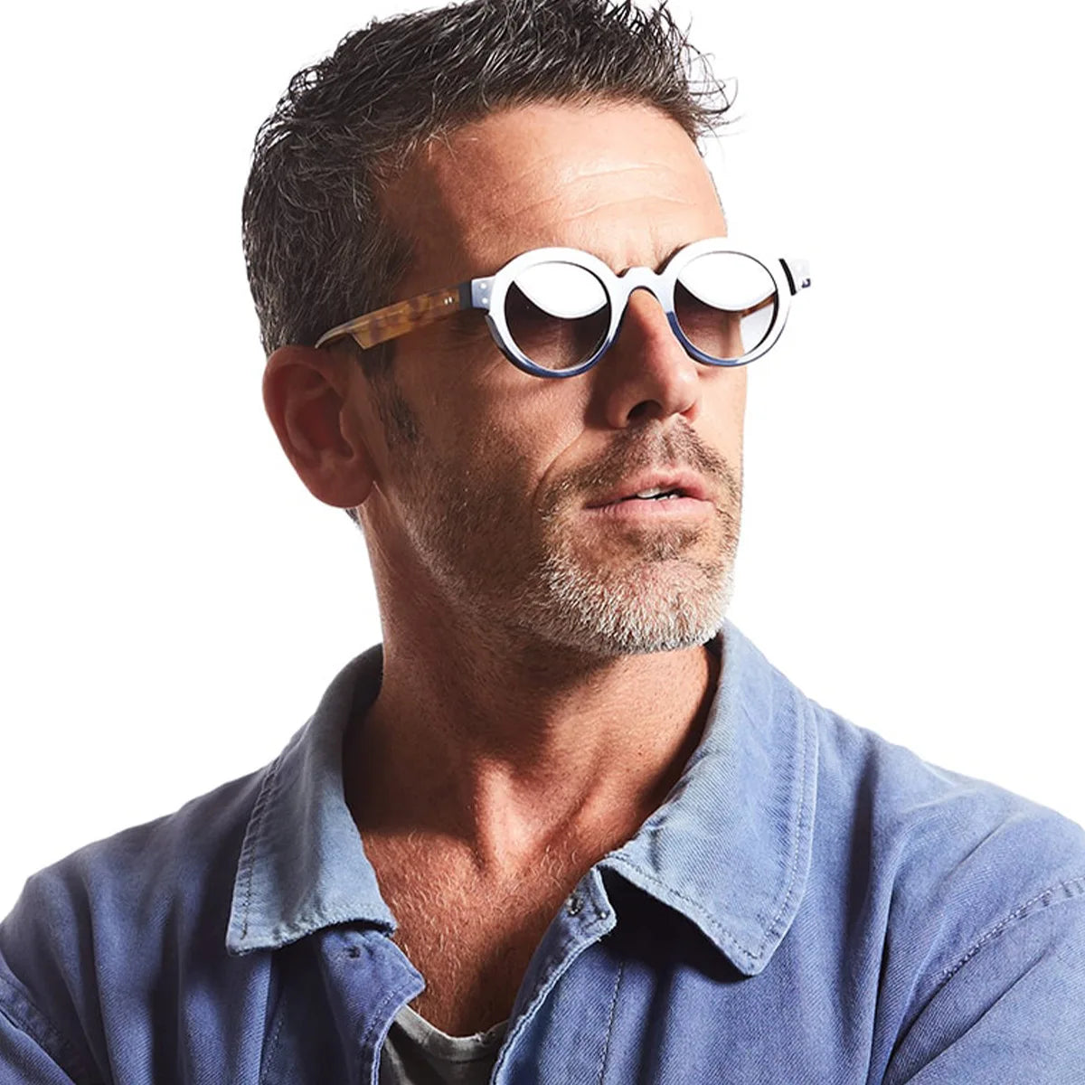 Round Sunglasses Men Punk Double Color Shades UV400 Retro Rivets Decoration Women Trending Sun Glasses Clear Lens Frame