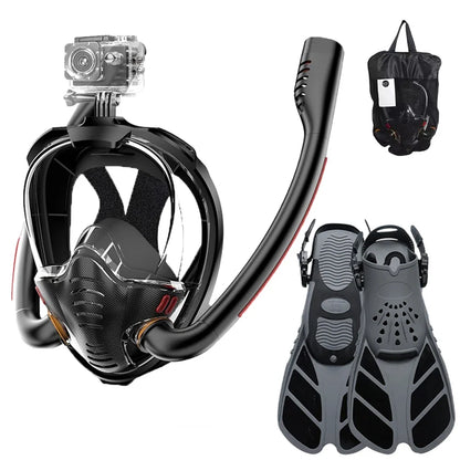 Snorkeling Mask Set, Adult Swimming Fins Set, Silicone Fins, Universal and Adjustable—Snorkeling Gear for a Summer of Fun