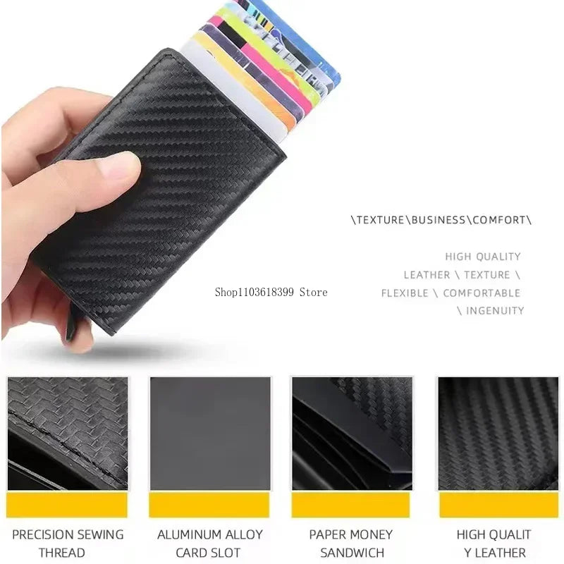 Leather/Carbon Fiber Card Holder RFID Blocking