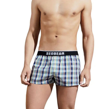 SEOBEAN Classic Plaid Mens Boxer Shorts 100% Cotton Underwear Boxershorts