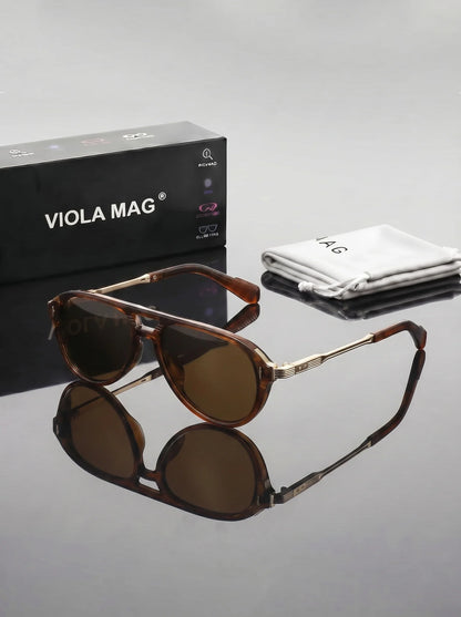 VIOLA MAG Retro Double Beam Sunglasses, Metal Leg Men's Daily Vacation Decoration Glasses, with Glasses Bag