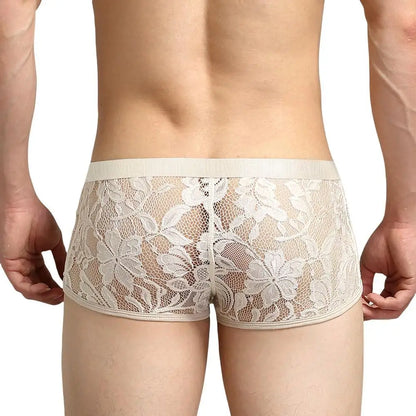 Sexy Mens Boxers Lace Transparent Mesh Underwear Underpants See Through Boxershorts Low Waist Panties Boxer for Man