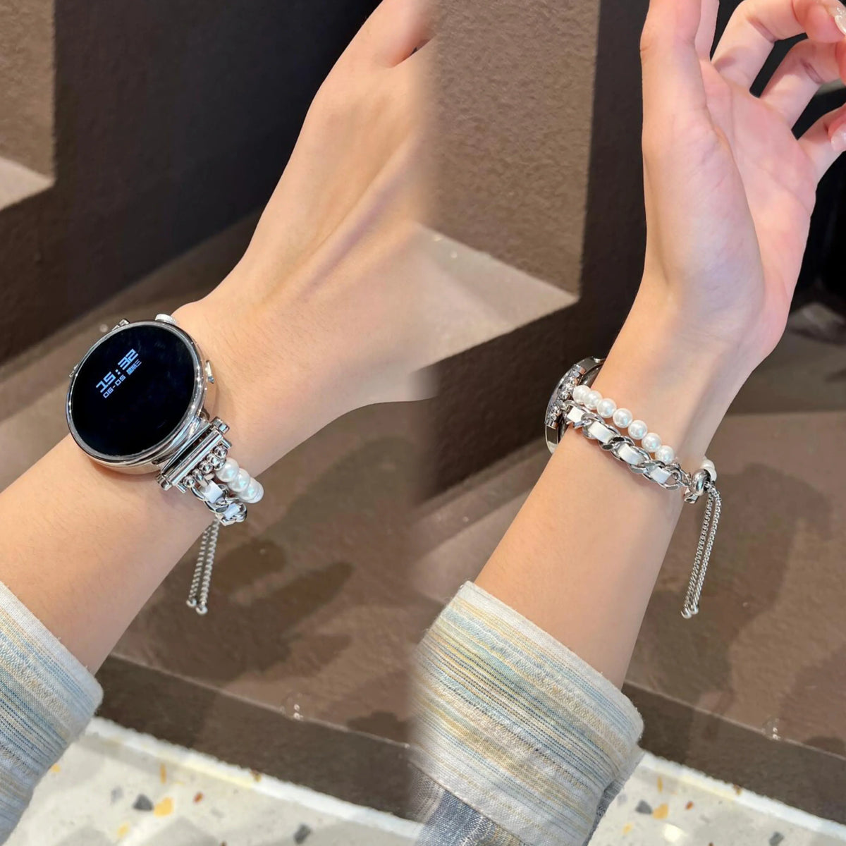 Samsung Galaxy Watch 7, 6, 5, 4 & FE Women's Pearl Chain Bracelet