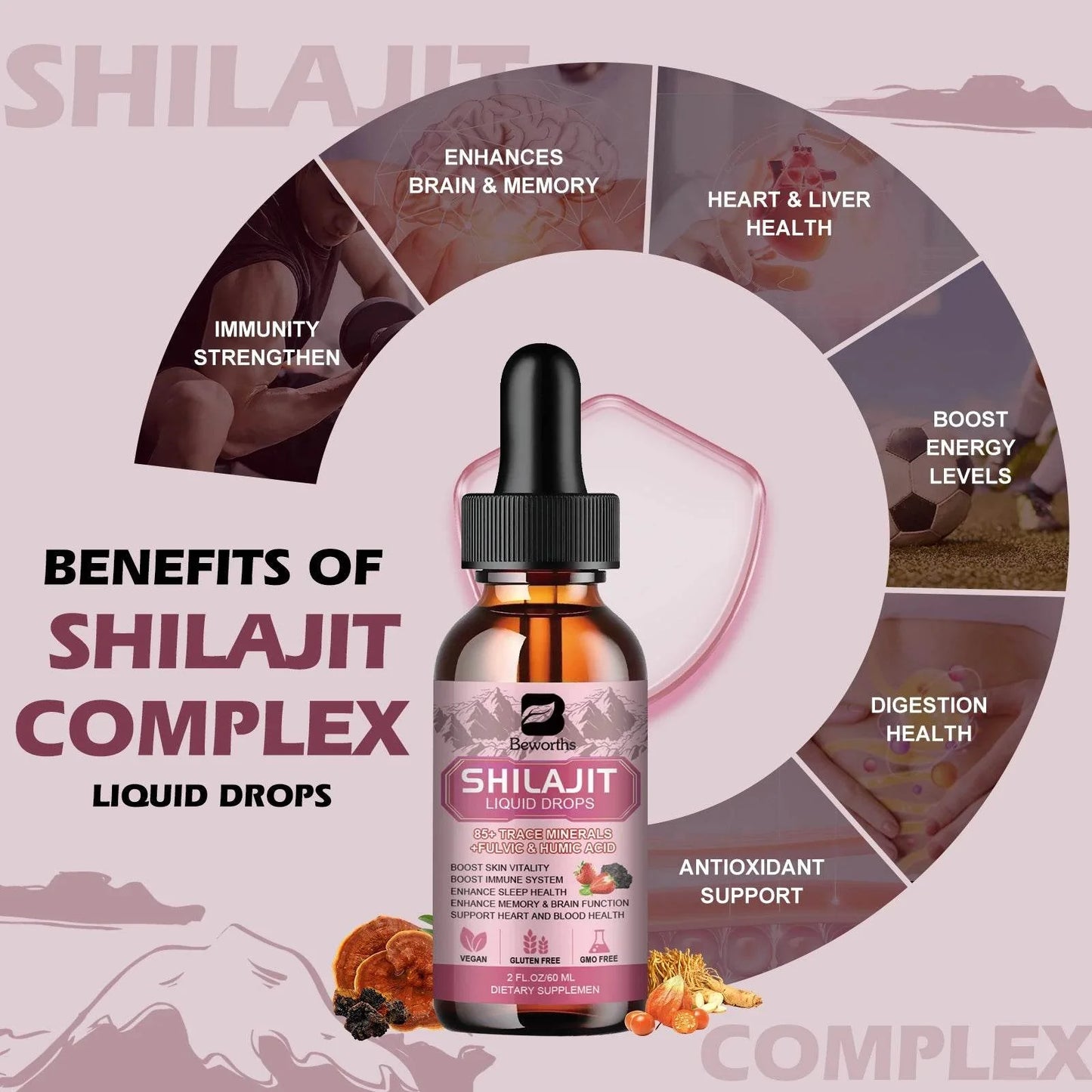 BEWORTHS Himalaya Original Pure Shilajit Drop Naturally Enriched with Fulvic Acid and 85+Trace Minerals, Gluten Free