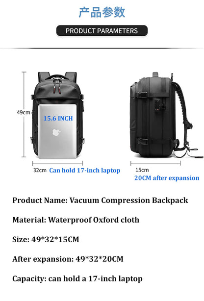 17" Laptop Travel Backpack for Men, Large Capacity, Business & School