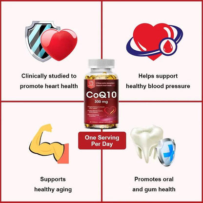 BBEEAAUU Coenzyme Q10 Capsules Heart Health Supplement COQ10 Supports Cardiovascular Health Blood Pressure Health
