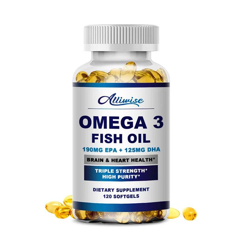 Alliwise Omega 3 Fish Oil Capsules Helps Brain & Cardiovascular System, Relief Eye Fatigue, Improve Cognitive & Learning Ability