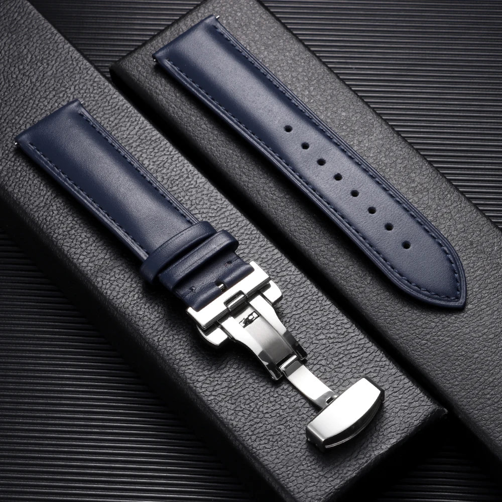 Samsung Galaxy Watch 7, 6, 5, 4 & FE Leather Band with Butterfly Clasp