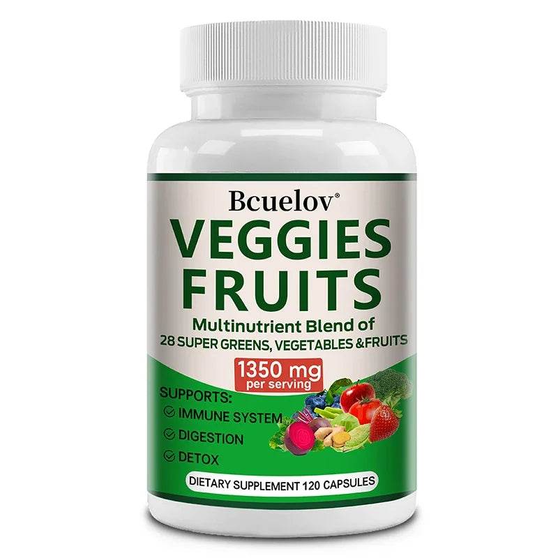 Bcuelov Vegetable and Fruit Supplement -1350 Mg - Supports Immune, Digestion, Detoxification - 120 Capsules