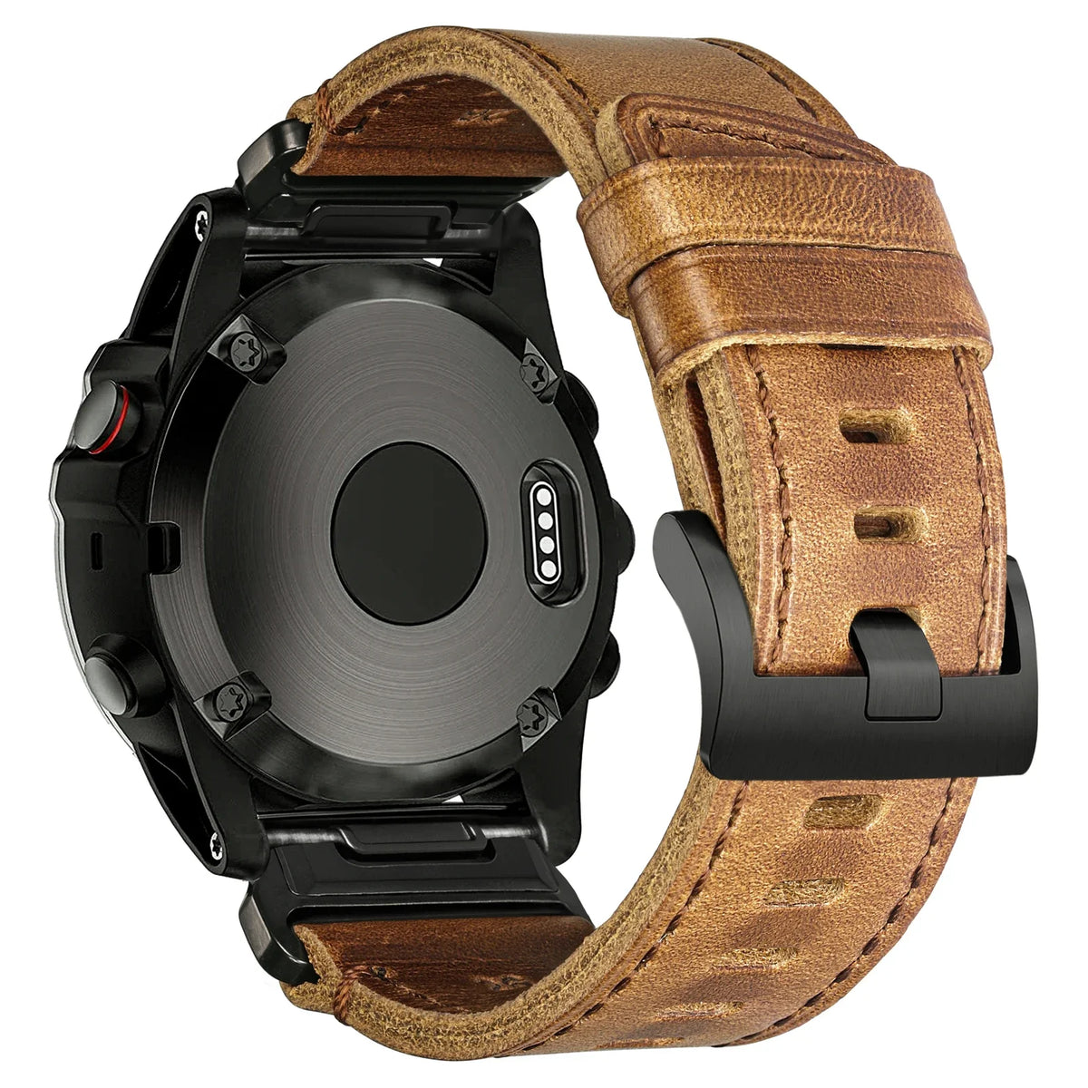 Garmin QuickFit 20/22/26mm Stitched Leather Band with Brushed Buckle