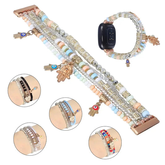 Fitbit Versa & Sense Beaded Elastic Band - Stylish Boho