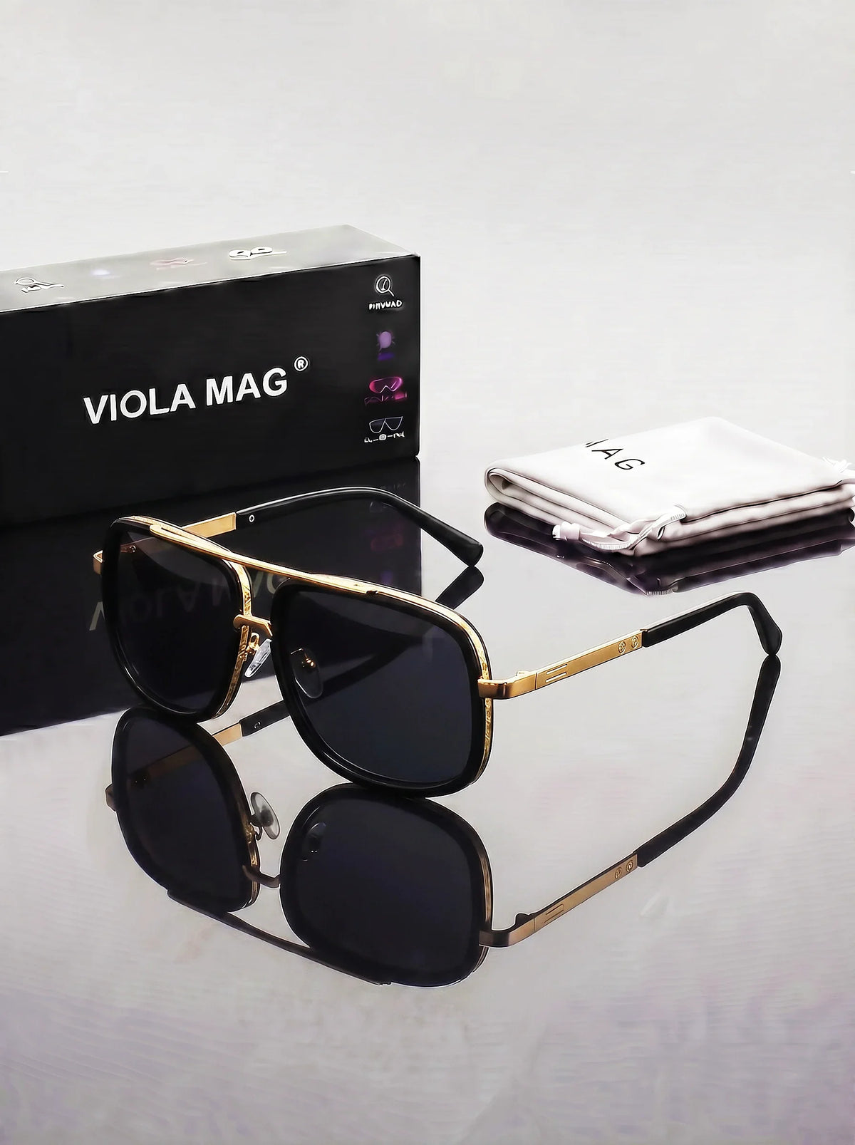 VIOLA MAG Luxury Retro Double Bridge Aviator Sunglasses, Premium  Pilot Eyewear, Fashion Designer Shades with Protective Velvet