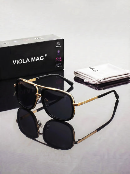 VIOLA MAG Luxury Retro Double Bridge Aviator Sunglasses, Premium  Pilot Eyewear, Fashion Designer Shades with Protective Velvet