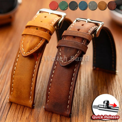 Samsung Galaxy Watch 7, 6, 5, 4 & FE Vintage Stitched Leather Band