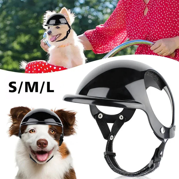 Cool Black Pet Dog Bicycle Safety Hat Adjustable Straps Helmets