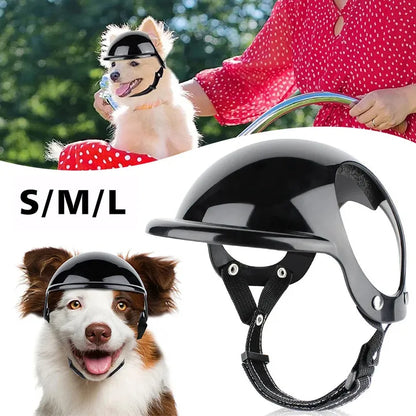 Cool Black Pet Dog Bicycle Safety Hat Adjustable Straps Helmets
