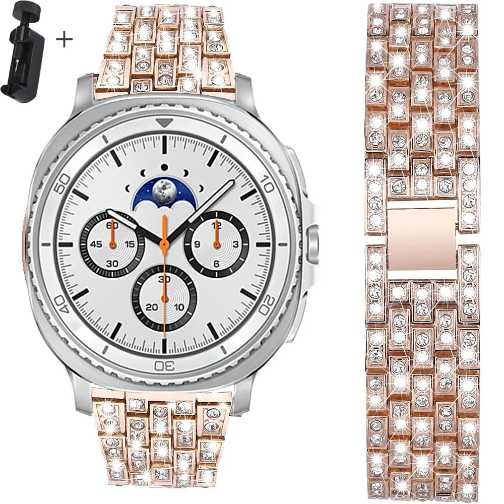 Samsung Galaxy Watch8, 8 Classic & 9 Rhinestone Steel Link Bracelet