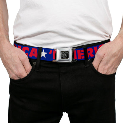 BD Wings Logo CLOSE-UP Full Color Black Silver Seatbelt Belt - 'MERICA/Star Blue/Red/White Webbing