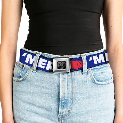 BD Wings Logo CLOSE-UP Full Color Black Silver Seatbelt Belt - 'MERICA/USA Silhouette Blue/White/Red Webbing