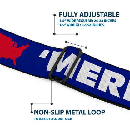 BD Wings Logo CLOSE-UP Full Color Black Silver Seatbelt Belt - 'MERICA/USA Silhouette Blue/White/Red Webbing