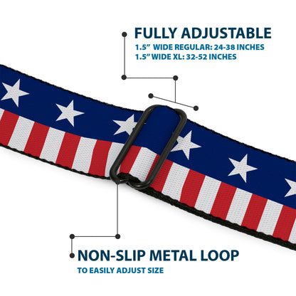 BD Wings Logo CLOSE-UP Full Color Black Silver Seatbelt Belt - Americana Stars & Stripes2 Blue/White/Red/White Webbing