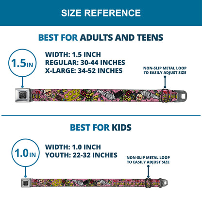 BD Wings Logo CLOSE-UP Full Color Black Silver Seatbelt Belt - Born to Raise Hell Pink Webbing