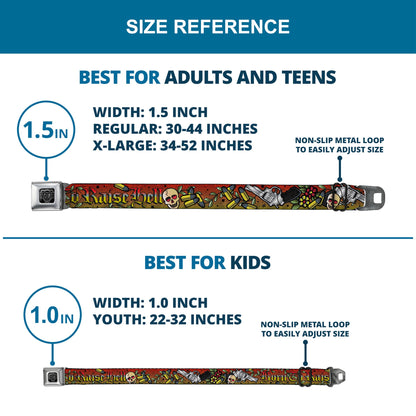 BD Wings Logo CLOSE-UP Full Color Black Silver Seatbelt Belt - Born to Raise Hell Red Webbing