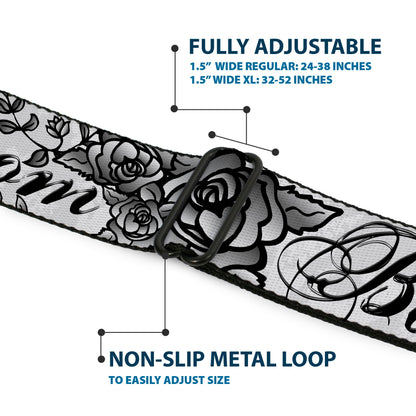 BD Wings Logo CLOSE-UP Full Color Black Silver Seatbelt Belt - Born to Blossom Black/White Webbing